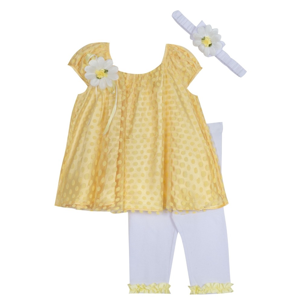 Rare Editions Baby Girls Dot Mesh Top, Legging, Headband, 3 Piece Set - Yellow